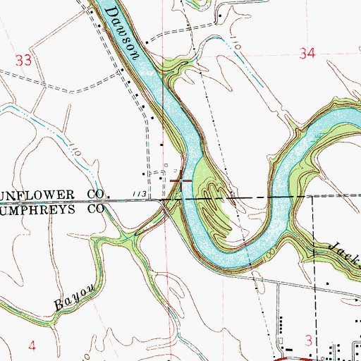 Topographic Map of Willis Bayou, MS