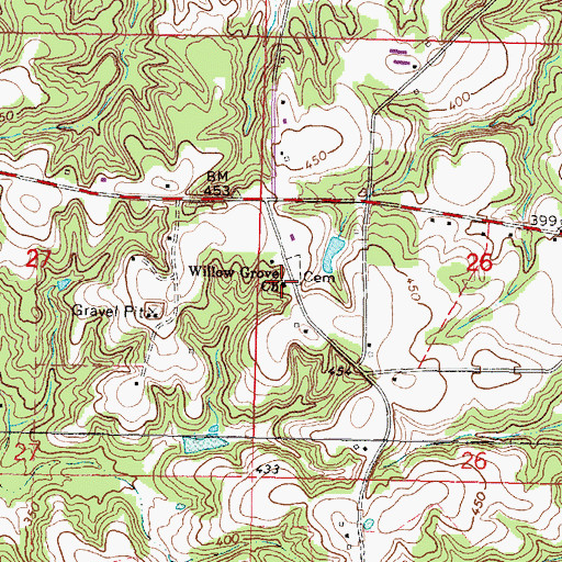 Topographic Map of Willow Grove Baptist Church, MS