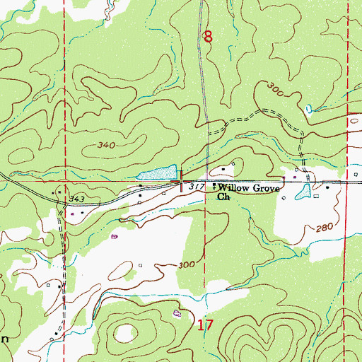 Topographic Map of Willow Grove Church, MS