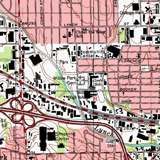 Topographic Map of Willow Park Cemetery, MS