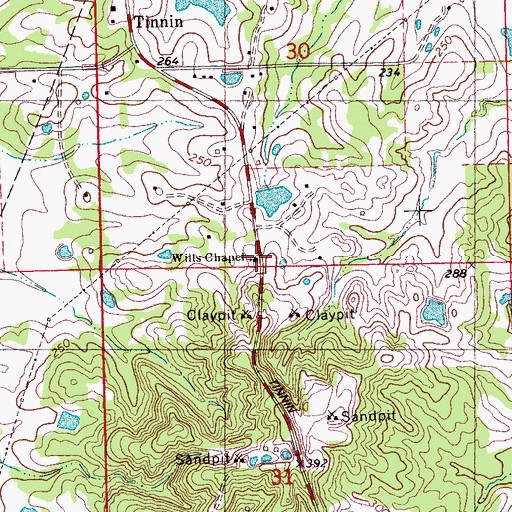 Topographic Map of Wills Chapel, MS