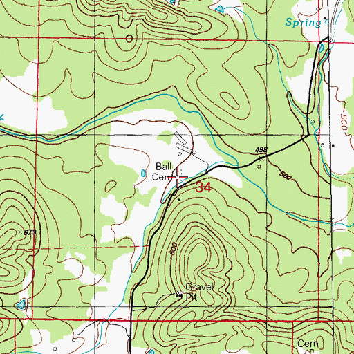 Topographic Map of Ball Cemetery, AR