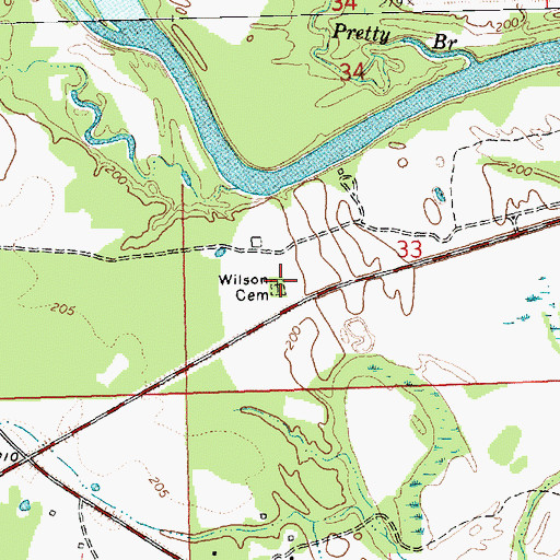 Topographic Map of Wilson Cemetery, MS