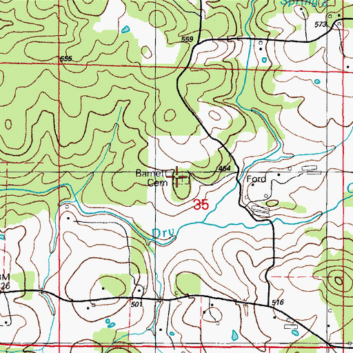 Topographic Map of Barnett Cemetery, AR
