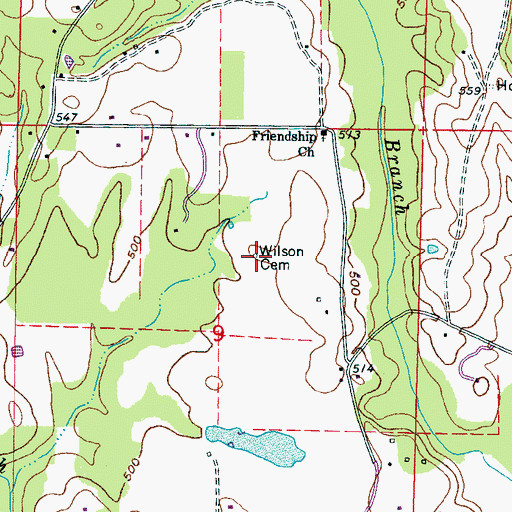 Topographic Map of Wilson Cemetery, MS