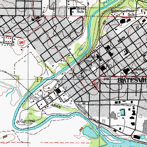 Topographic Map of Batesville Commercial Historic District, AR