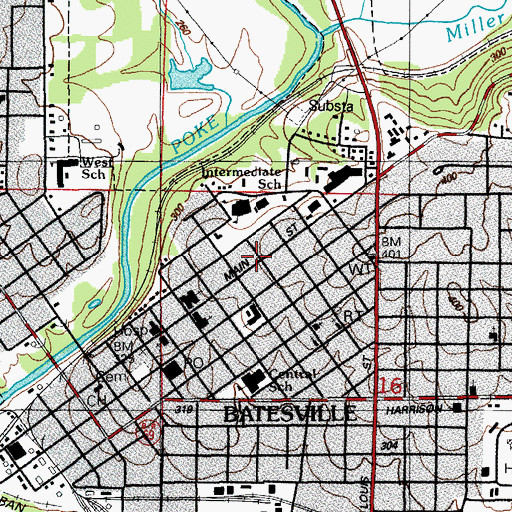 Topographic Map of Batesville East Main Historic District, AR