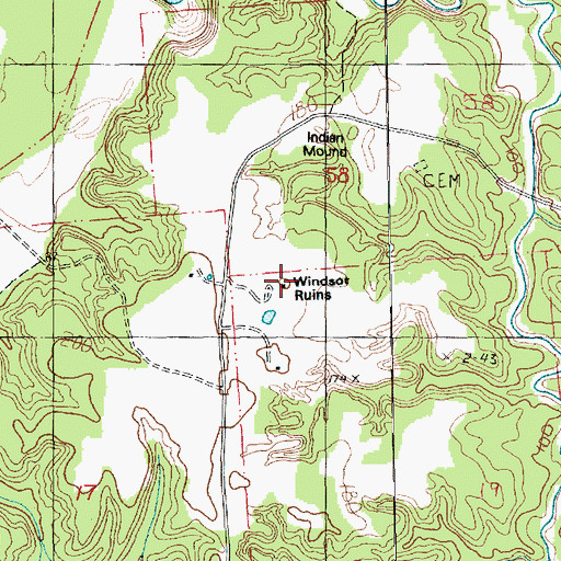 Topographic Map of Windsor Ruins, MS