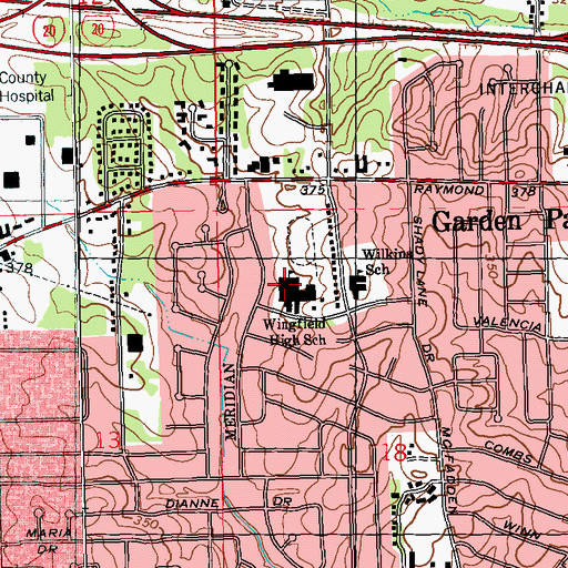 Topographic Map of Wingfield High School, MS