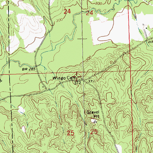 Topographic Map of Wingo Cemetery, MS