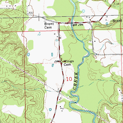Topographic Map of Wingo Cemetery, MS