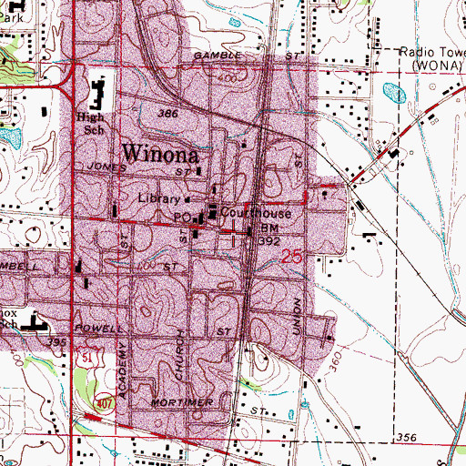 Topographic Map of Winona, MS