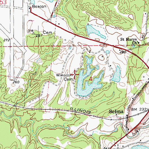 Topographic Map of Winston Cemetery, MS