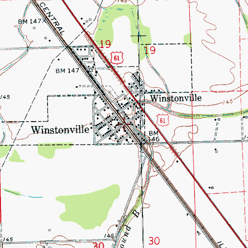 Topographic Map of Winstonville, MS