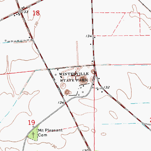 Topographic Map of Winterville State Park, MS