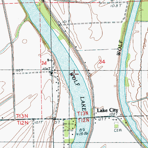Topographic Map of Wolf Lake, MS