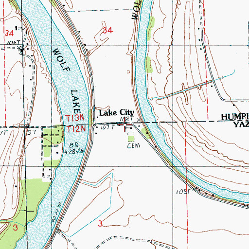 Topographic Map of Wolf Lake Church, MS