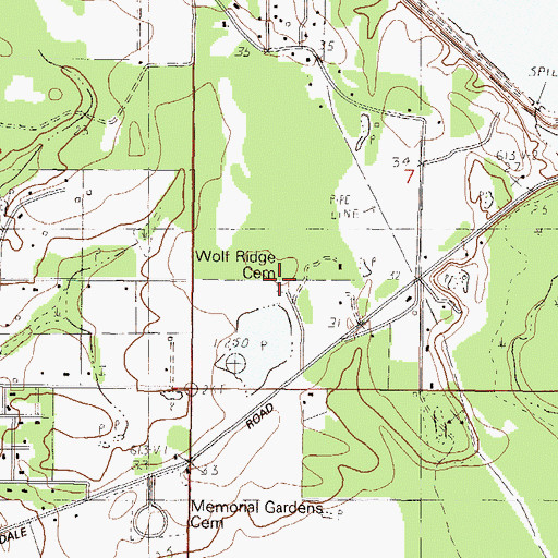 Topographic Map of Wolf Ridge Cemetery, MS