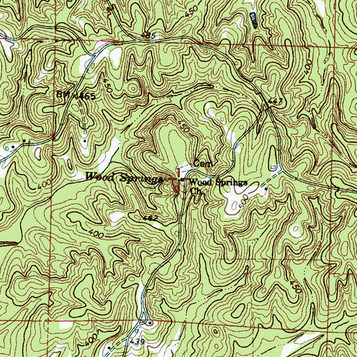 Topographic Map of Wood Springs Church, MS