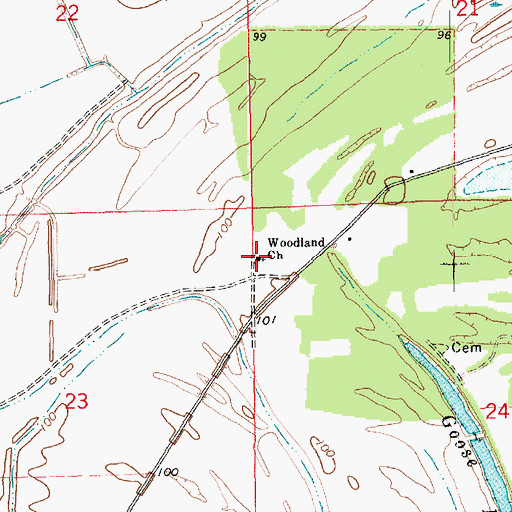 Topographic Map of Woodland Church, MS