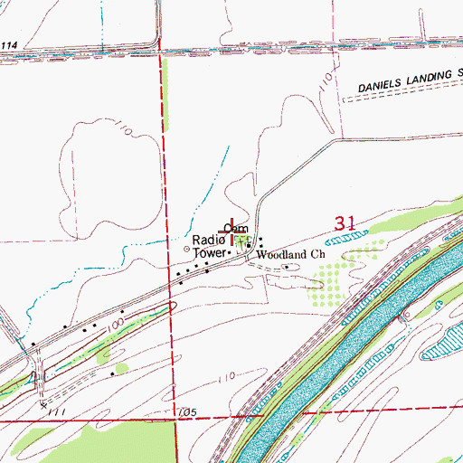 Topographic Map of Woodland Church, MS