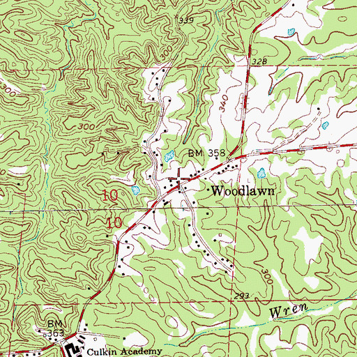 Topographic Map of Woodlawn, MS