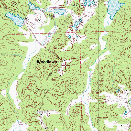 Topographic Map of Woodlawn, MS