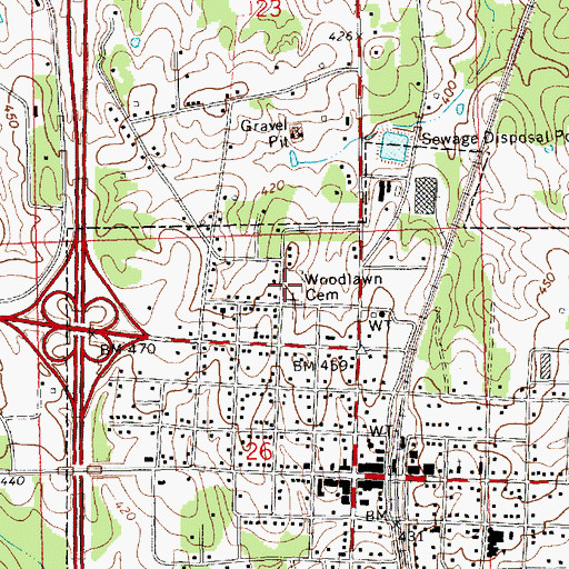 Topographic Map of Woodlawn Cemetery, MS