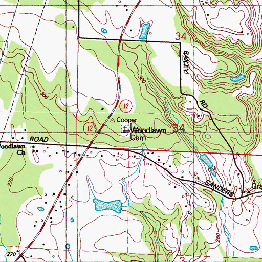 Topographic Map of Woodlawn Cemetery, MS