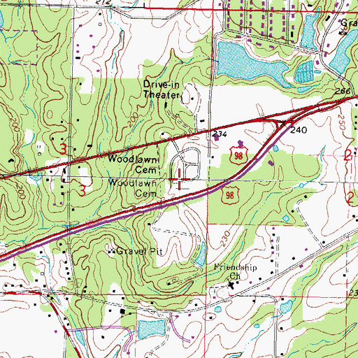 Topographic Map of Woodlawn Cemetery, MS
