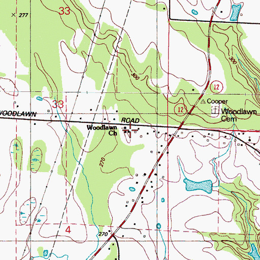 Topographic Map of Woodlawn Church, MS