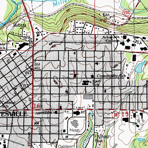 Topographic Map of Calvary Baptist Church, AR