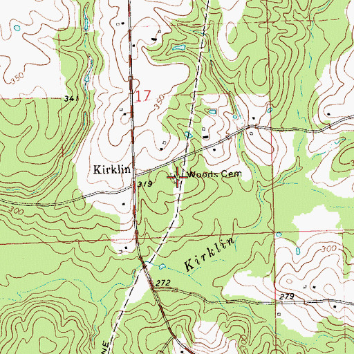 Topographic Map of Woods Cemetery, MS