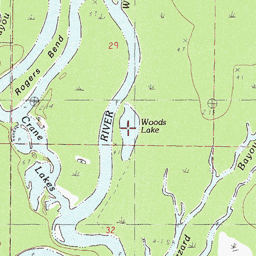 Topographic Map of Woods Lake, MS