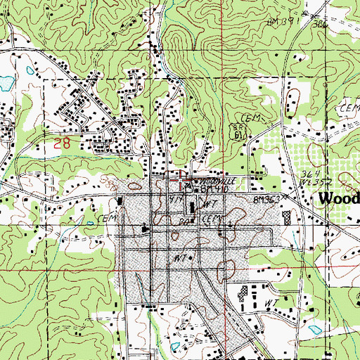 Topographic Map of Woodville, MS