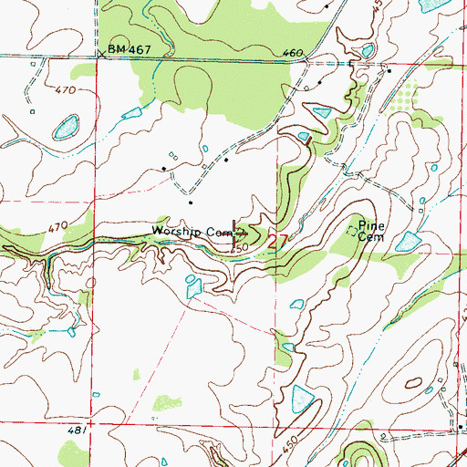 Topographic Map of Worship Cemetery, MS