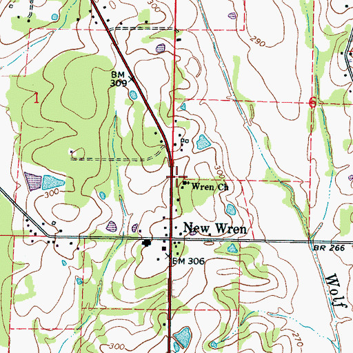 Topographic Map of Wren Presbyterian Church, MS