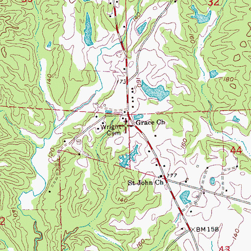 Topographic Map of Wright Cemetery, MS