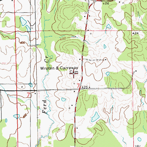 Topographic Map of Wroten and Carraway Cemetery, MS