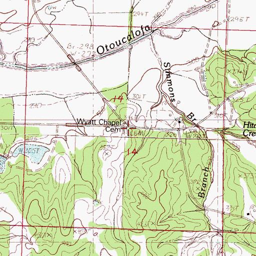 Topographic Map of Wyatt Chapel Cemetery, MS