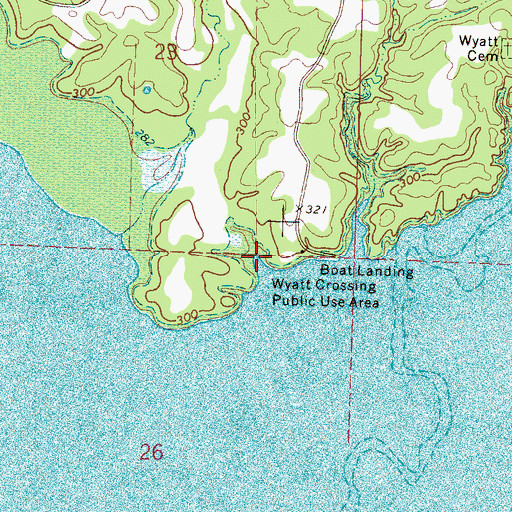 Topographic Map of Wyatt Crossing Public Use Area, MS