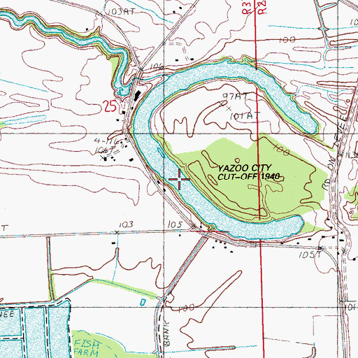 Topographic Map of Yazoo City Cut-Off 1940, MS