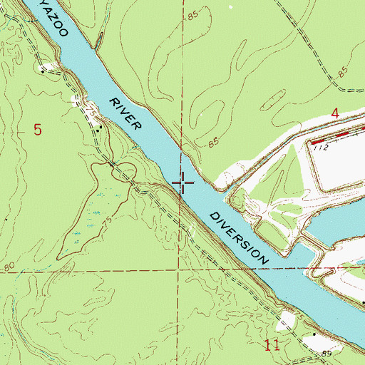 Topographic Map of Yazoo River Diversion Canal, MS