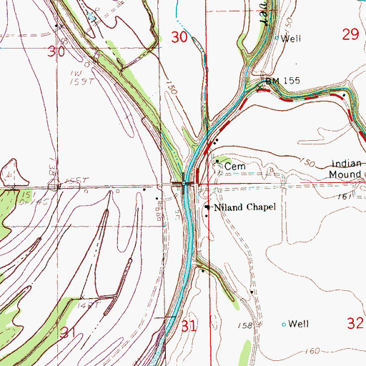 Topographic Map of Yellow Bayou, MS