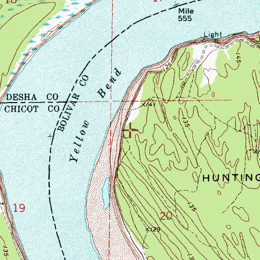 Topographic Map of Yellow Bend, MS