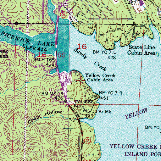 Topographic Map of Yellow Creek Cabin Area, MS