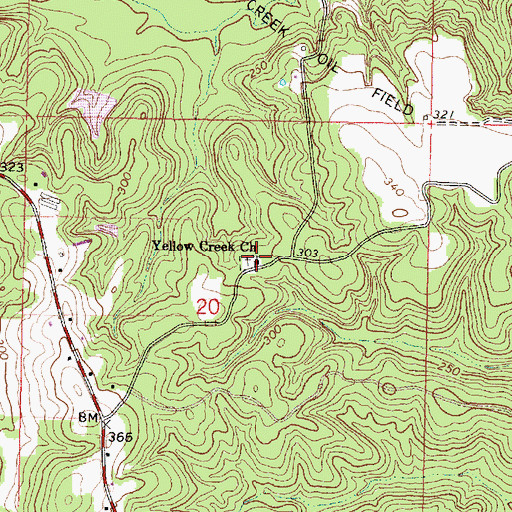 Topographic Map of Yellow Creek Church, MS