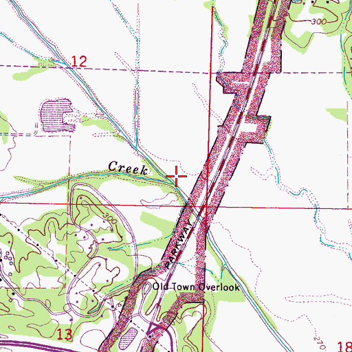 Topographic Map of Yonaba Creek, MS