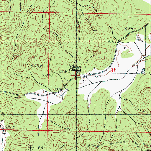Topographic Map of Youngs Chapel, MS
