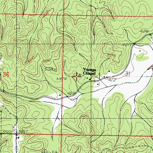 Topographic Map of Young School, MS